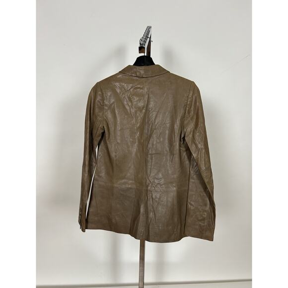 $1095 Vince Women Brown Tan Fitted Lamb Leather Blazer Jacket Size 2 - Picture 5 of 8